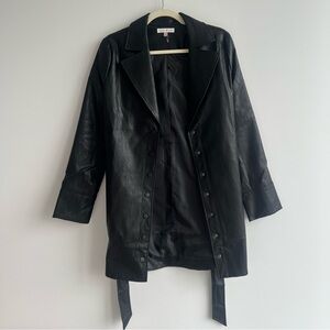 Backyard Roses Elizabeth black leather jacket dress/tie belt trench coat Size XS